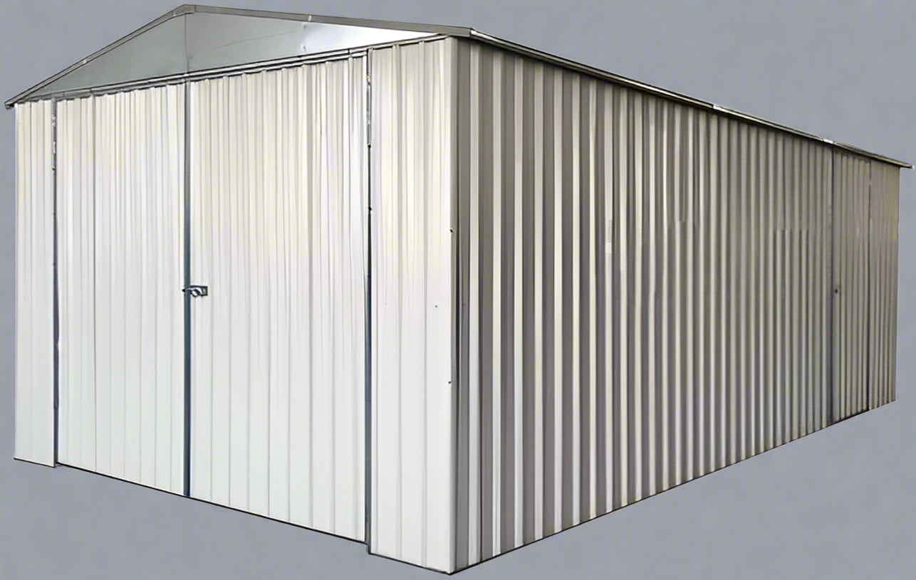 “11x19 FT metal garage shed in cream with sloped roof and double doors”

“Interior view of spacious 11x19 FT steel garage shed”

“Dark gray metal outdoor storage building with wide door access”

“Large vehicle shed for tools, cars, or workshop use”

“Optional spare door kit for metal garden shed G1119DGK”