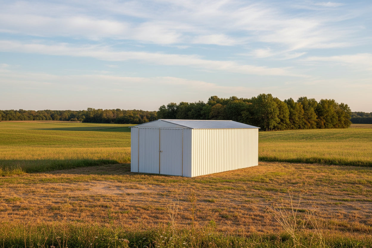 “11x19 FT metal garage shed in cream with sloped roof and double doors”

“Interior view of spacious 11x19 FT steel garage shed”

“Dark gray metal outdoor storage building with wide door access”

“Large vehicle shed for tools, cars, or workshop use”

“Optional spare door kit for metal garden shed G1119DGK”