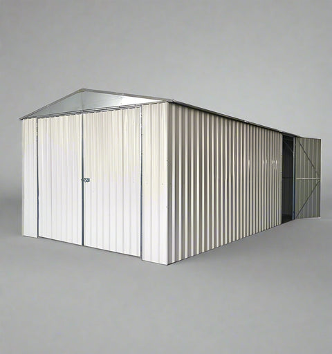 “11x19 FT metal garage shed in cream with sloped roof and double doors”

“Interior view of spacious 11x19 FT steel garage shed”

“Dark gray metal outdoor storage building with wide door access”

“Large vehicle shed for tools, cars, or workshop use”

“Optional spare door kit for metal garden shed G1119DGK”