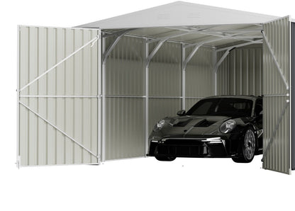 “11x19 FT metal garage shed in cream with sloped roof and double doors”

“Interior view of spacious 11x19 FT steel garage shed”

“Dark gray metal outdoor storage building with wide door access”

“Large vehicle shed for tools, cars, or workshop use”

“Optional spare door kit for metal garden shed G1119DGK”