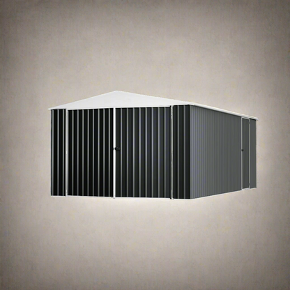 “11x19 FT metal garage shed in cream with sloped roof and double doors”

“Interior view of spacious 11x19 FT steel garage shed”

“Dark gray metal outdoor storage building with wide door access”

“Large vehicle shed for tools, cars, or workshop use”

“Optional spare door kit for metal garden shed G1119DGK”