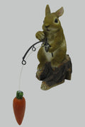 Hand-painted resin carrot fishing bunny garden statue
Whimsical outdoor bunny figurine with carrot pole
Close-up of resin bunny fishing statue for garden décor
