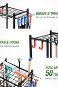 35-slot garden tool organizer rack with rakes and shovels
Heavy-duty garage tool stand with adjustable slots
Compact metal yard tool storage for garages and sheds