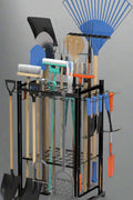 35-slot garden tool organizer rack with rakes and shovels
Heavy-duty garage tool stand with adjustable slots
Compact metal yard tool storage for garages and sheds