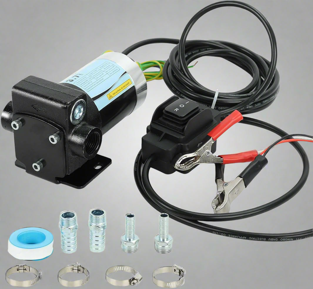 12V Fuel Transfer Pump Kit – Model S1209 with Clamps and Hose
Portable Diesel and Gas Pump – 12V Alligator Clip Power Connection
Gas & Diesel 12V Pump with Forward and Reverse Switch Control