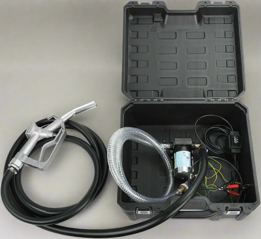 12V Fuel Transfer Pump Kit – Full Case View | Model S1180
Heavy-Duty Fuel Pump for Gas and Diesel – Components Displayed
Fuel Transfer Hose and Nozzle with Compact Pump Setup
Storage Box with Fuel Pump System for On-the-Go Use