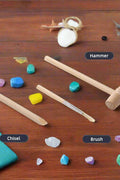 Gemstone Dig Kit for Kids – STEM Activity with Tools, Clay Block, and Bracelet Rope