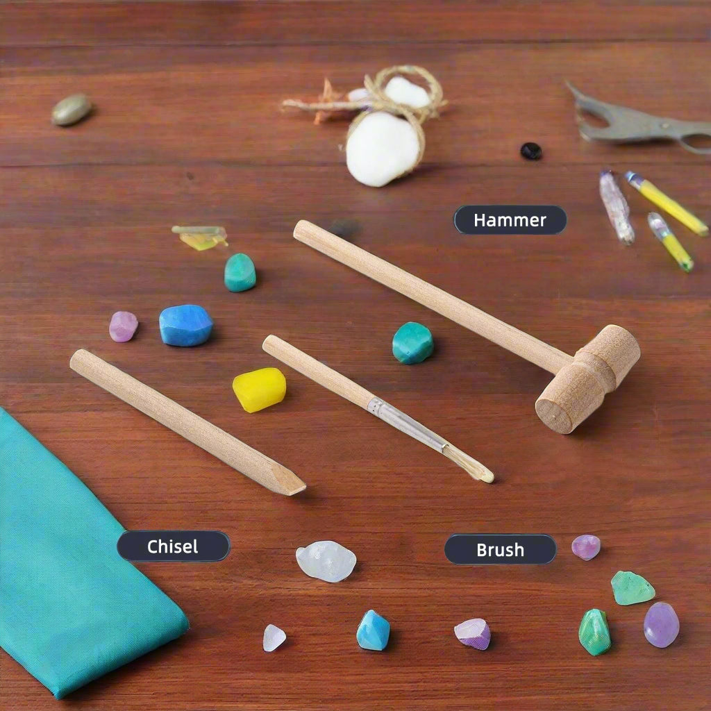 Gemstone Dig Kit for Kids – STEM Activity with Tools, Clay Block, and Bracelet Rope