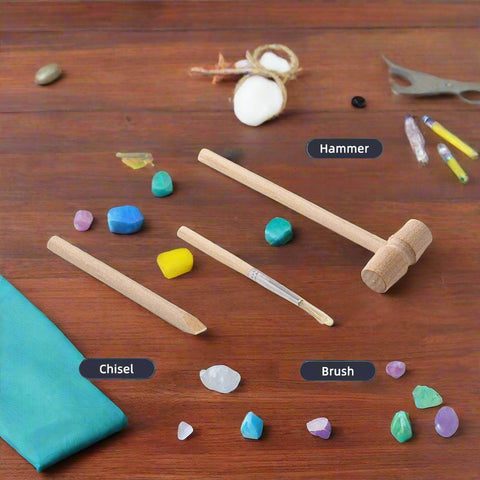 Gemstone Dig Kit for Kids – STEM Activity with Tools, Clay Block, and Bracelet Rope