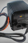 "Genie SkyJack 24V battery charger with power cord"

"Heavy-duty 25AMP charger for JLG and scissor lifts"

"Close-up of 24V industrial battery charger unit"
