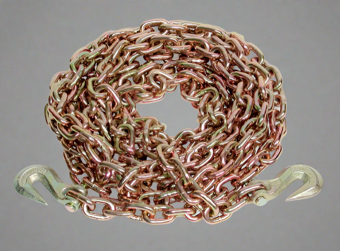 GRADE 70 TRANSPORT CHAIN WITH HOOKS – 20 FT | 5/16″, 3/8″, 1/2″ & 5/8″ OPTIONS - with SINGLE 5/16 CHAIN | Sold by Uncle Wiener's Wholesale