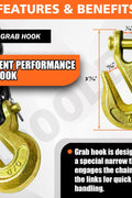 New Grade 80 Tow & Recovery Chain with Grab Hook – 5/16″ x 14FT, 3/8″ x 15FT, 1/2″ x 15FT Options - with 5/16″ x 14 ft: WLL Capacity 4444 lbs | Sold by Uncle Wiener's Wholesale
