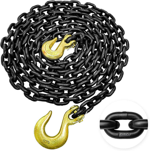 New Grade 80 Tow & Recovery Chain with Grab Hook – 5/16″ x 14FT, 3/8″ x 15FT, 1/2″ x 15FT Options - with 5/16″ x 14 ft: WLL Capacity 4444 lbs | Sold by Uncle Wiener's Wholesale