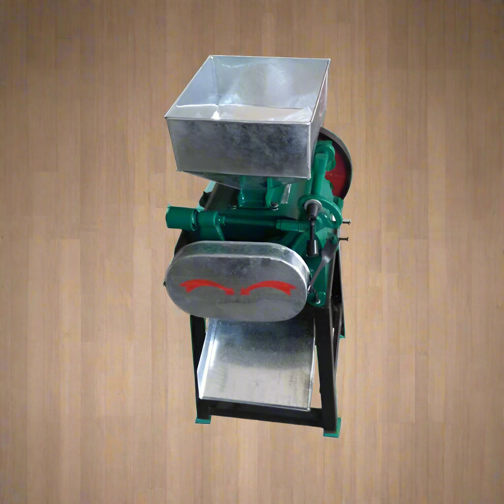 Heavy-duty grain milling machine with hopper and roller
Industrial grain roller for feed and brewing use
750 lbs/hour grain processing equipment with green body
Grain flattener roller mill with durable steel construction