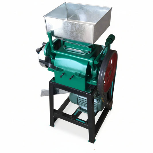 Heavy-duty grain milling machine with hopper and roller
Industrial grain roller for feed and brewing use
750 lbs/hour grain processing equipment with green body
Grain flattener roller mill with durable steel construction