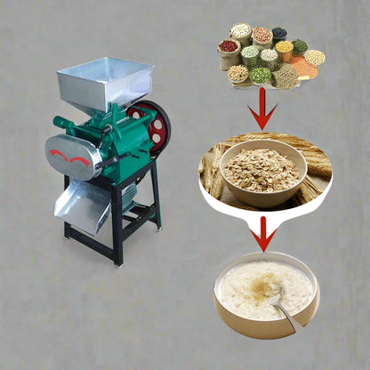 Heavy-duty grain milling machine with hopper and roller
Industrial grain roller for feed and brewing use
750 lbs/hour grain processing equipment with green body
Grain flattener roller mill with durable steel construction