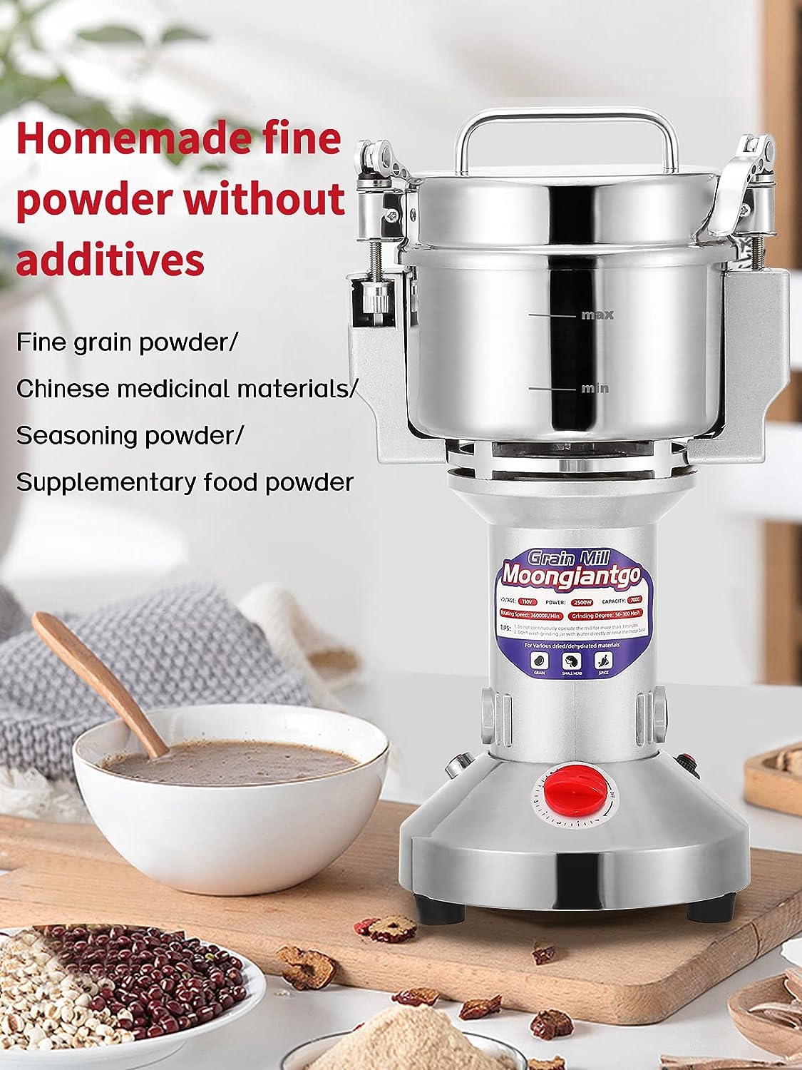 "700g electric stainless steel grain grinder with safety lid"

"High-speed commercial spice mill with overload protection"

"Herb and grain electric grinder for kitchen and lab use"