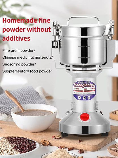 "700g electric stainless steel grain grinder with safety lid"

"High-speed commercial spice mill with overload protection"

"Herb and grain electric grinder for kitchen and lab use"