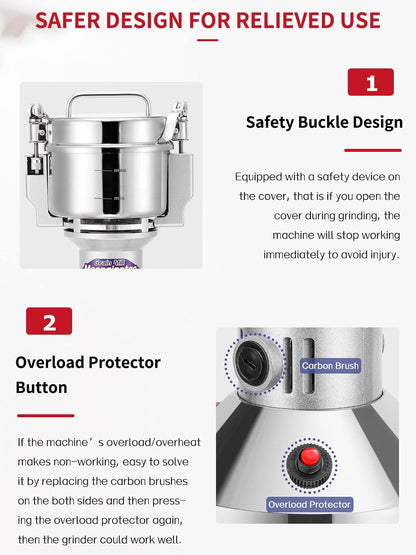 "700g electric stainless steel grain grinder with safety lid"

"High-speed commercial spice mill with overload protection"

"Herb and grain electric grinder for kitchen and lab use"