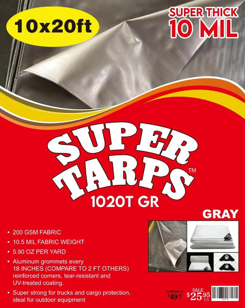10x20 FT Gray 10 Mil Super Tarp Packaging – Waterproof Poly Cover
10x10 FT Heavy Duty Gray Tarp for Outdoor Use