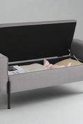 "Modern gray storage ottoman bench with lift-top compartment and padded seat – bedroom or entryway furniture"