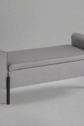 "Modern gray storage ottoman bench with lift-top compartment and padded seat – bedroom or entryway furniture"