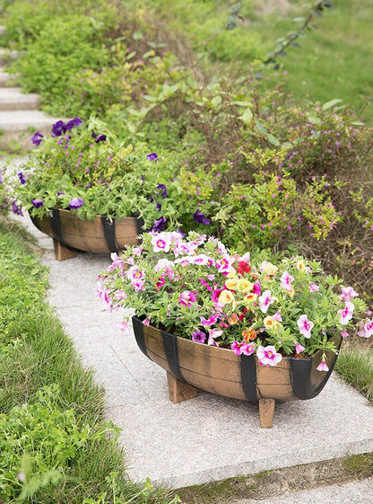 extra large half barrel plastic planter Vintage Half Barrel Plastic Planters 2 Pack Rustic Garden Pots – Uncle Wiener's Wholesale