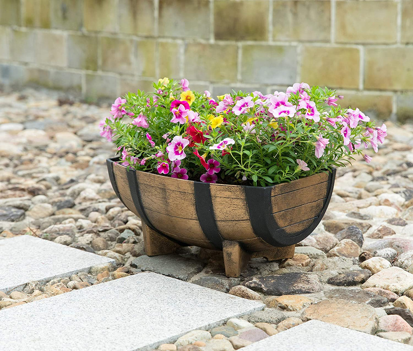 NEW HALF BARREL PLASTIC PLANTER 517201 - with | Sold by Uncle Wiener's Wholesale
