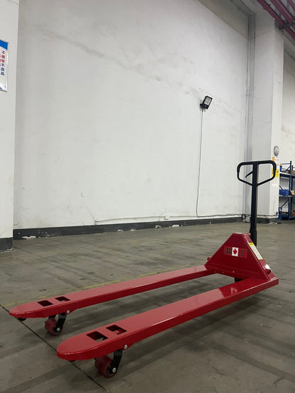 New Hand Pallet Jacks – 4400 to 5500 lbs Capacity | Low Profile, Narrow, Standard & Extra - Long Forks - with 5500 lbs Extra - Long Pallet Jack – 72" x 27" 3" Lowered Height | Sold by Uncle Wiener's Wholesale