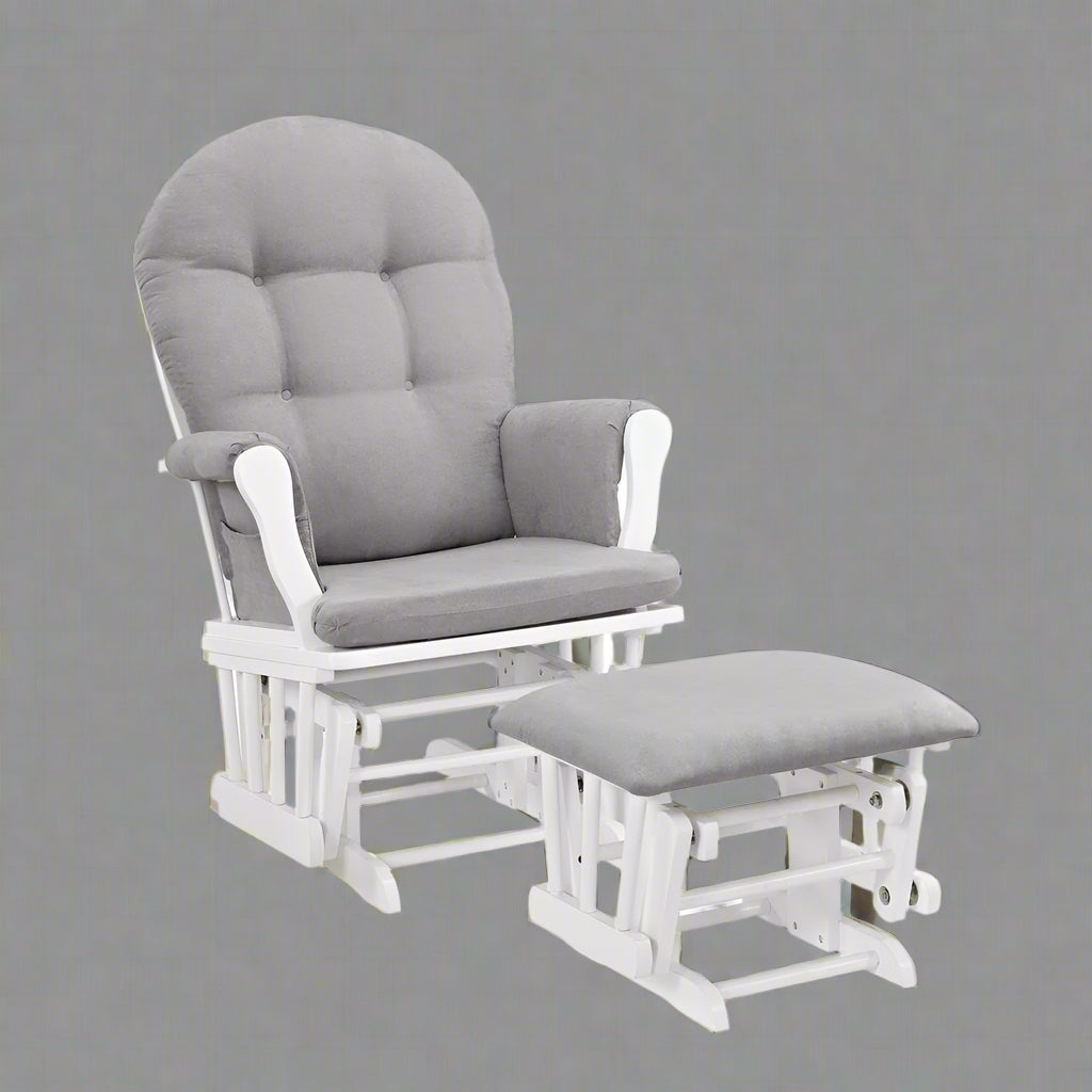 "Hardwood glider rocking chair with smooth motion and matching ottoman – nursery and living room chair set"