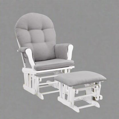 "Hardwood glider rocking chair with smooth motion and matching ottoman – nursery and living room chair set"