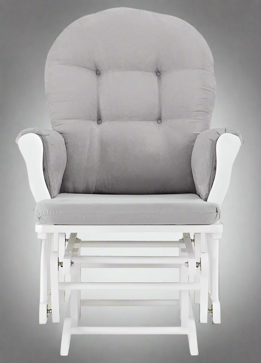 "Hardwood glider rocking chair with smooth motion and matching ottoman – nursery and living room chair set"