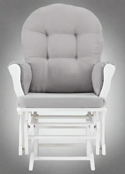 "Hardwood glider rocking chair with smooth motion and matching ottoman – nursery and living room chair set"