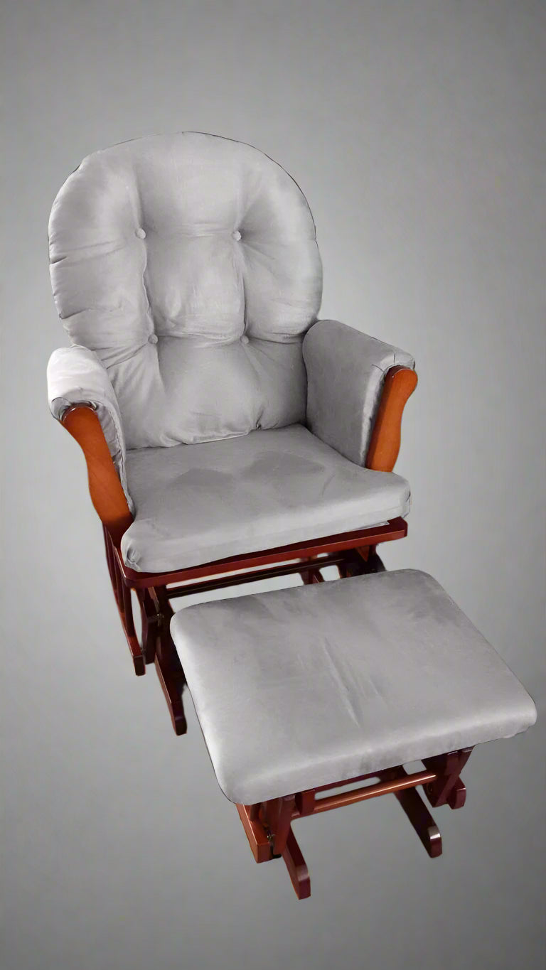 "Hardwood glider rocking chair with smooth motion and matching ottoman – nursery and living room chair set"