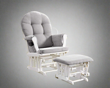 "Hardwood glider rocking chair with smooth motion and matching ottoman – nursery and living room chair set"