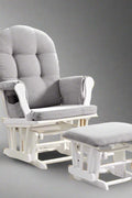 "Hardwood glider rocking chair with smooth motion and matching ottoman – nursery and living room chair set"