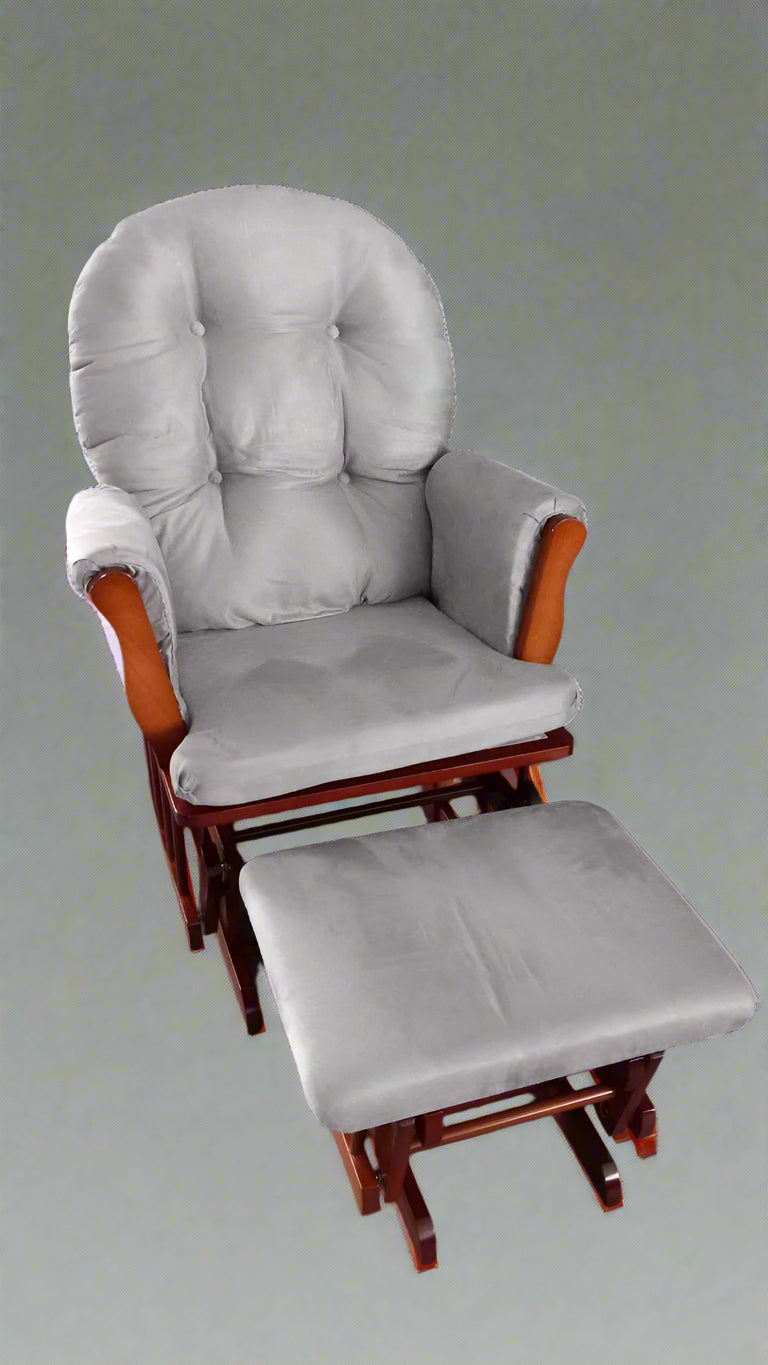 "Hardwood glider rocking chair with smooth motion and matching ottoman – nursery and living room chair set"