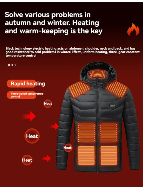 NEW Heated Jacket USB Rechargeable Hooded Coat with 21 Heating Zones Small X - Large - with Small | Sold by Uncle Wiener's Wholesale