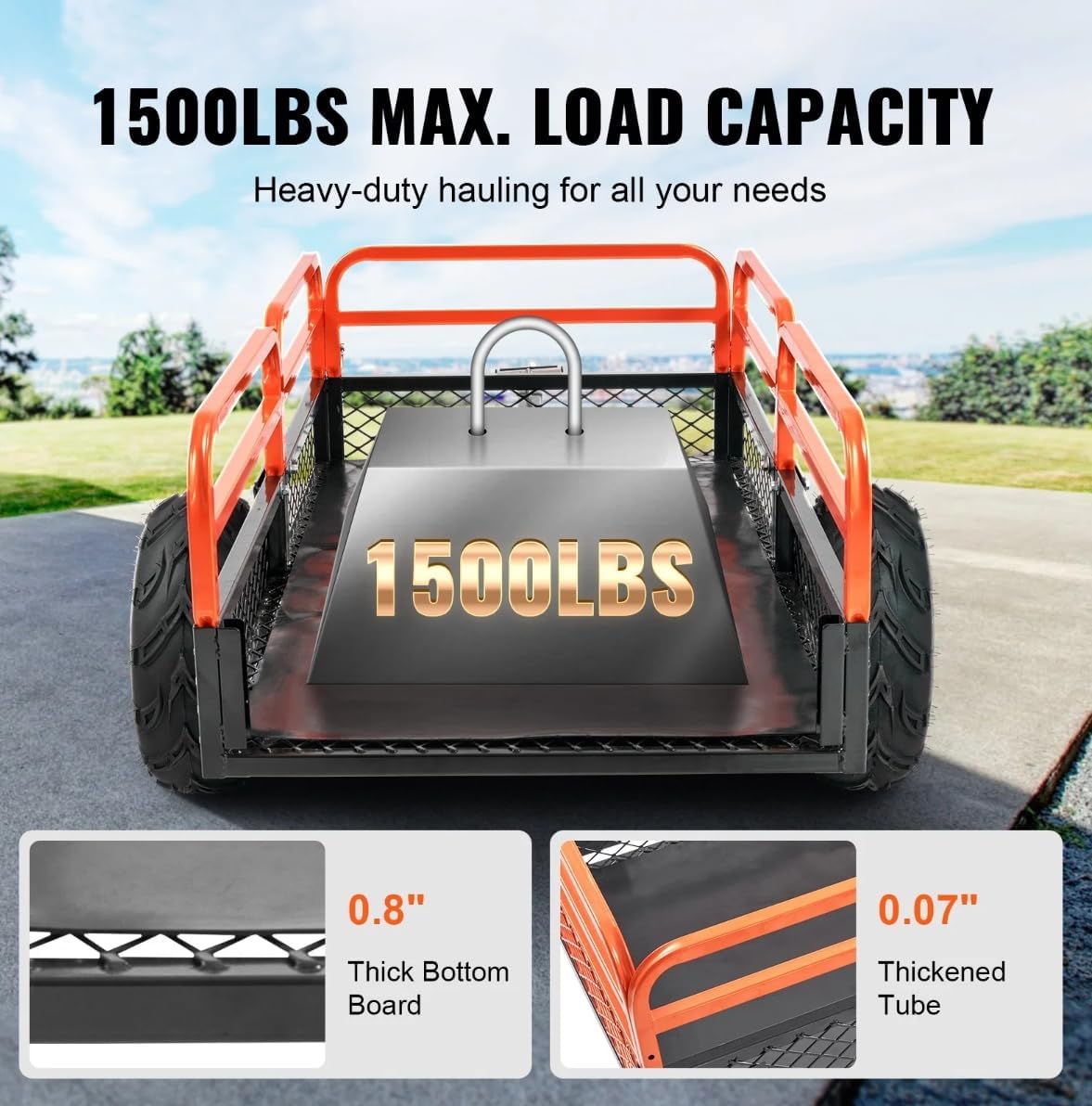 New Heavy - Duty 1500 LB ATV &amp; Garden Tractor Dump Trailer – 15 Cu. Ft Capacity | SKU: ADT015 - with | Sold by Uncle Wiener's Wholesale
