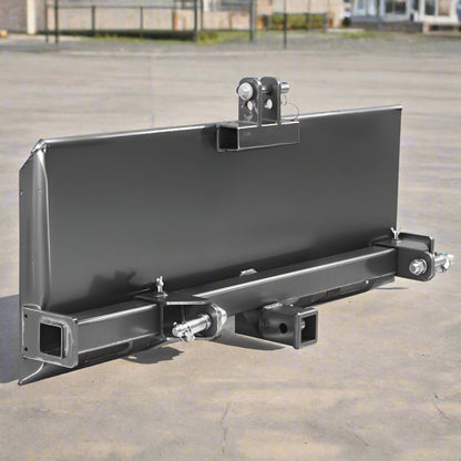 Heavy-duty 3-point skid steer adapter plate front view
Universal tractor quick attach plate with welds
3/8” thick steel 3-point adapter plate for tractors and loaders
3-point hitch adapter for John Deere, Kubota, Bobcat
Side view of universal 3-point quick attach adapter plate