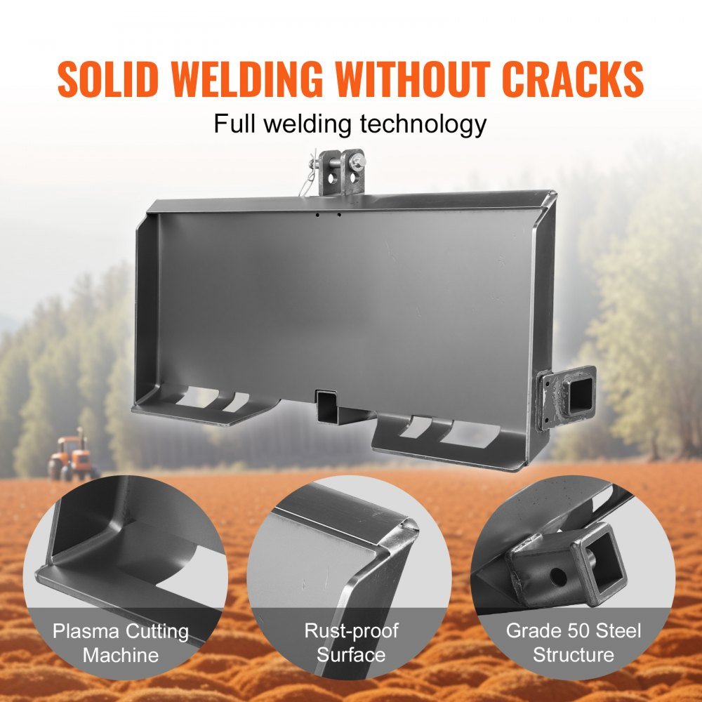 Heavy-duty 3-point skid steer adapter plate front view
Universal tractor quick attach plate with welds
3/8” thick steel 3-point adapter plate for tractors and loaders
3-point hitch adapter for John Deere, Kubota, Bobcat
Side view of universal 3-point quick attach adapter plate