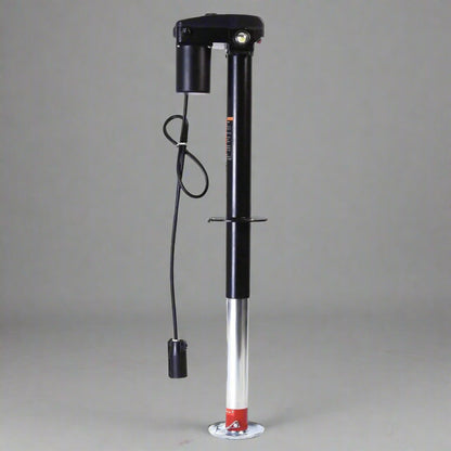 3500 lb 12V electric trailer tongue jack black finish
Heavy-duty RV jack with LED light and backup crank
Side view of 3-point hitch power tongue jack
Electric jack for camper trailer RV hitch mount