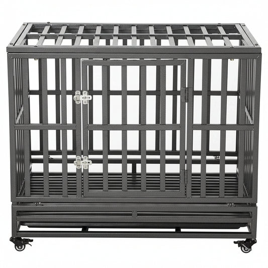 New Heavy Duty 3ft & 4ft Metal Dog Cage Kennel – Locking Wheels & Double Doors - with 3 FT | Sold by Uncle Wiener's Wholesale