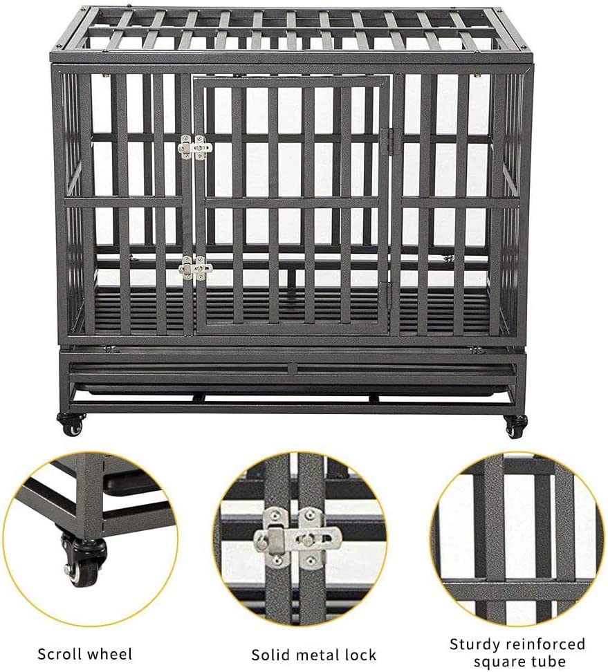 New Heavy Duty 3ft & 4ft Metal Dog Cage Kennel – Locking Wheels & Double Doors - with 4 FT | Sold by Uncle Wiener's Wholesale