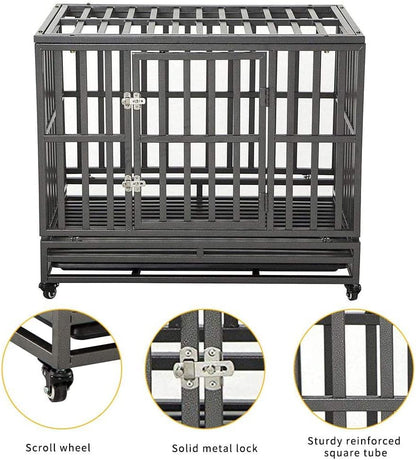 New Heavy Duty 3ft & 4ft Metal Dog Cage Kennel – Locking Wheels & Double Doors - with 4 FT | Sold by Uncle Wiener's Wholesale