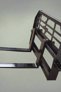 Heavy-duty skid steer pallet forks lifting a load

CNC carriage bar with quick attach mounting

Close-up of forks locked in carriage slots

Side step feature on fork frame

Variants of 48", 60", 72", and 96" forks shown on pallet