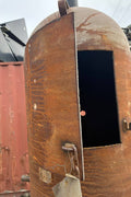 “7.5 ft tall steel garbage incinerator with vent stack”

“Industrial burn drum with hinged loading door”

“outdoor incinerator barrel for yard waste and brush”

“heavy-duty steel burn barrel for farm or construction”

“pre-weathered rust-patina waste disposal drum”

