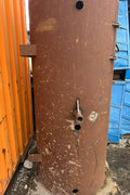 “7.5 ft tall steel garbage incinerator with vent stack”

“Industrial burn drum with hinged loading door”

“outdoor incinerator barrel for yard waste and brush”

“heavy-duty steel burn barrel for farm or construction”

“pre-weathered rust-patina waste disposal drum”

