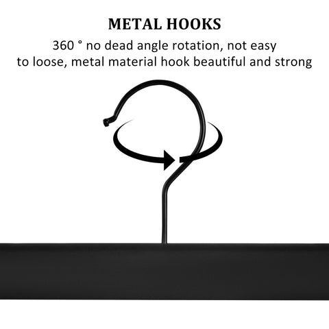 10-pack heavy-duty black clip hangers for pants and skirts
Non-slip vinyl clip steel hangers with swivel hooks
Durable trouser hangers space-saving design black color