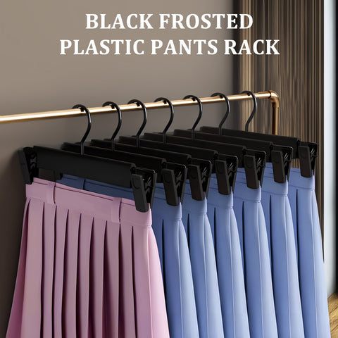 10-pack heavy-duty black clip hangers for pants and skirts
Non-slip vinyl clip steel hangers with swivel hooks
Durable trouser hangers space-saving design black color